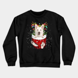 White German Shepherd Reindeer In Pocket Christmas Crewneck Sweatshirt